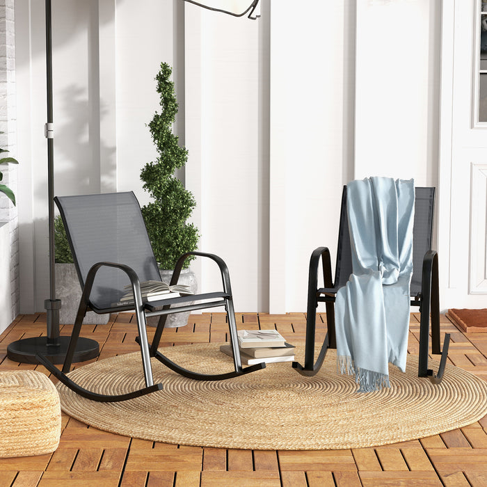 Set of 2 Metal Patio Rocking Chair with Breathable Seat Fabric-Gray