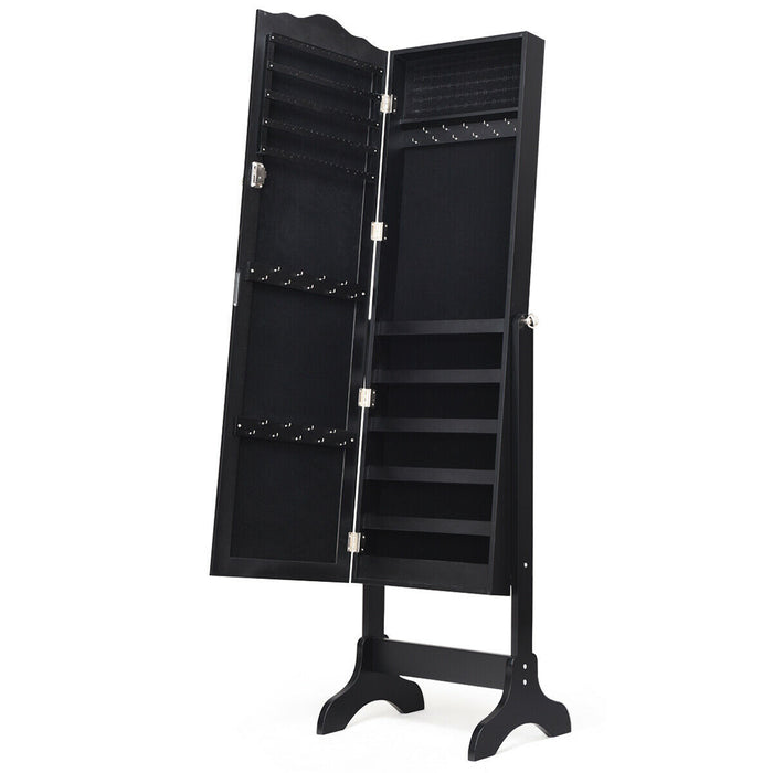 Mirrored Lockable Jewelry Cabinet Armoire Organizer Storage Box-Black