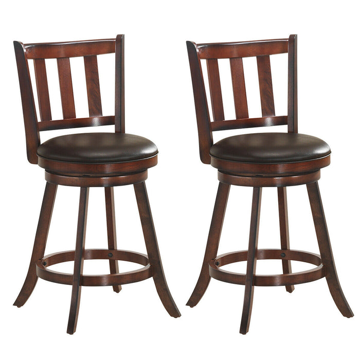 2 Pieces 360 Degree Swivel Wooden Counter Height Bar Stool Set with Cushioned Seat-25 inches