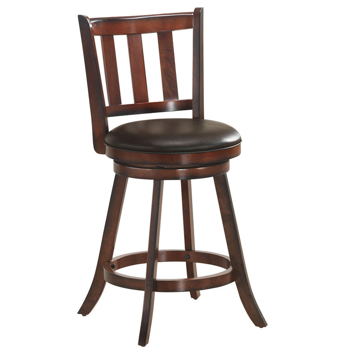 2 Pieces 360 Degree Swivel Wooden Counter Height Bar Stool Set with Cushioned Seat-25 inches