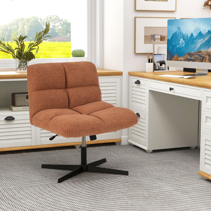 Office Armless Chair Cross Legged with Imitation Lamb Fleece and Adjustable Height-Brown