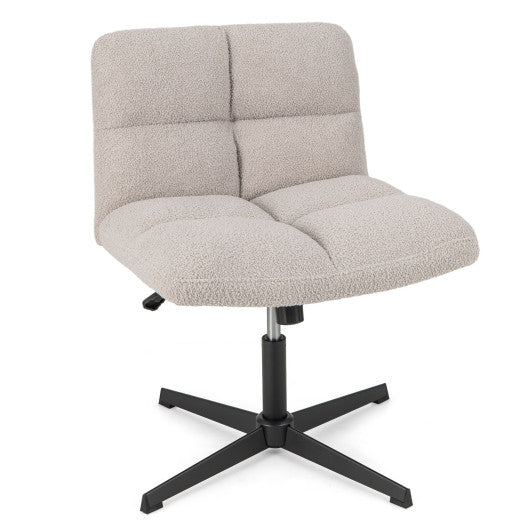 Office Armless Chair Cross Legged with Imitation Lamb Fleece and Adjustable Height-Gray