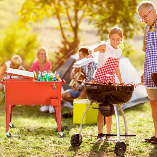 Red Portable Outdoor Patio Cooler Cart