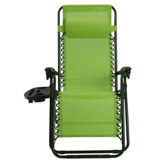 2 Pieces Folding Lounge Chair with Zero Gravity-Green