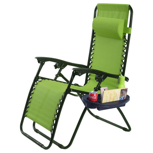 2 Pieces Folding Lounge Chair with Zero Gravity-Green