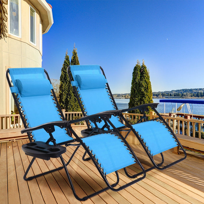 2 Pieces Folding Lounge Chair with Zero Gravity-Light Blue