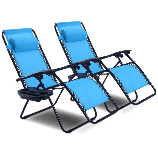 2 Pieces Folding Lounge Chair with Zero Gravity-Light Blue