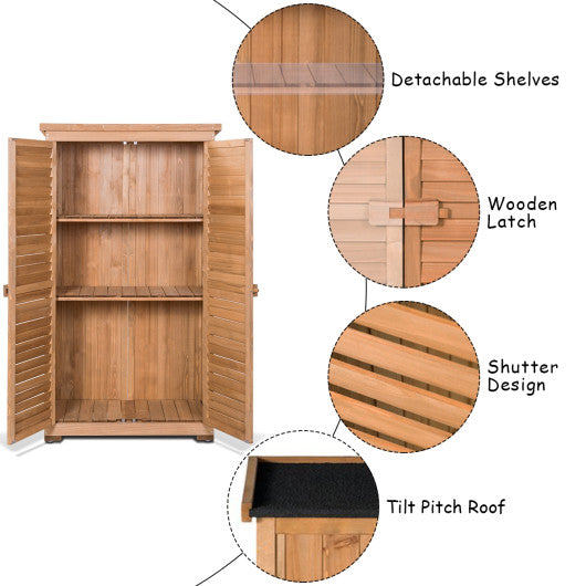 63 Inch Tall Wooden Garden Storage Shed in Shutter Design