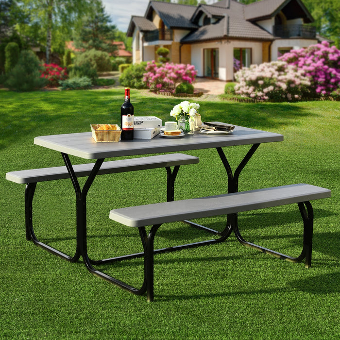 Picnic Table Bench Set for Outdoor Camping -Gray