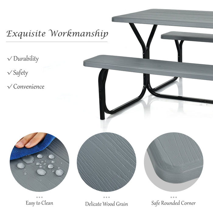 Picnic Table Bench Set for Outdoor Camping -Gray