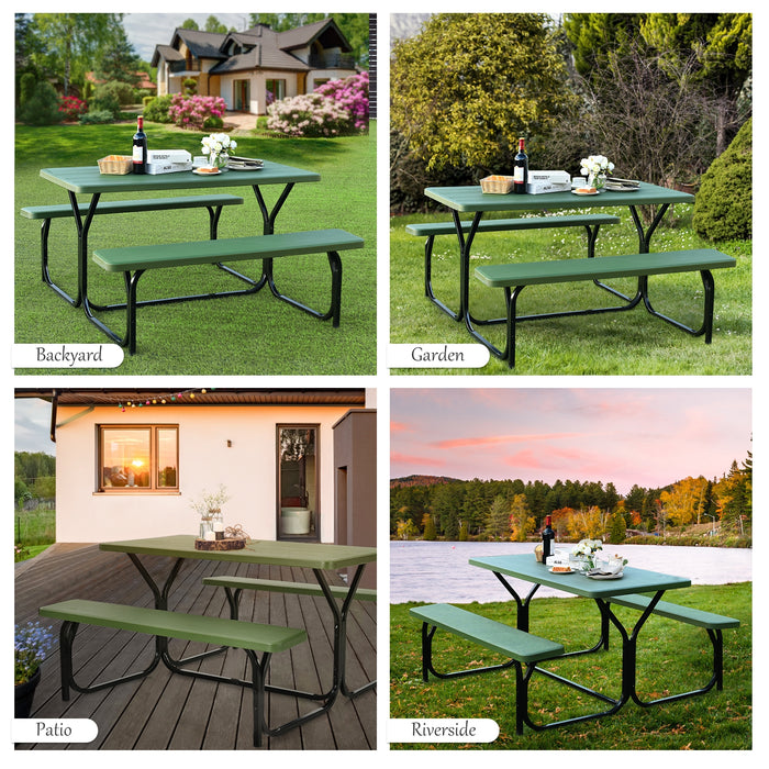 Outdoor Picnic Table Bench Set for Camping-Green