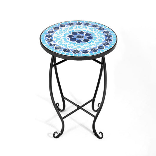 Outdoor Indoor Steel Accent Plant Stand Cobalt Table-Blue