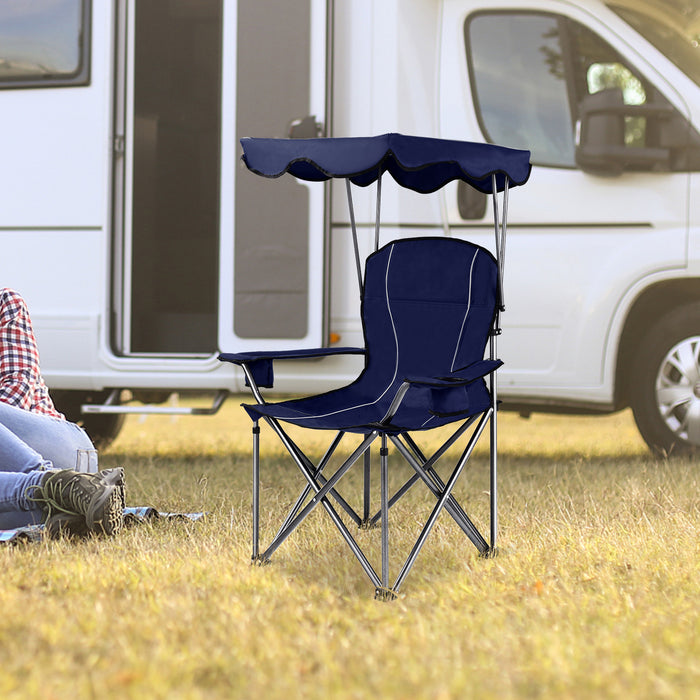 Portable Folding Beach Canopy Chair with Cup Holders-Blue