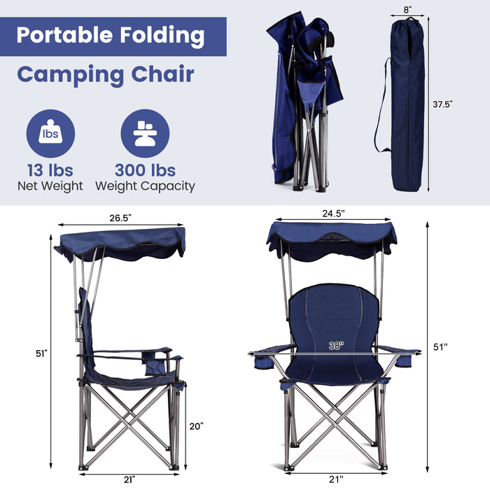 Portable Folding Beach Canopy Chair with Cup Holders-Blue