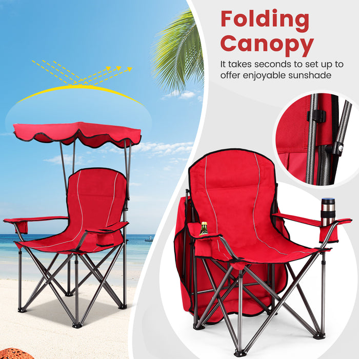 Portable Folding Beach Canopy Chair with Cup Holders-Red