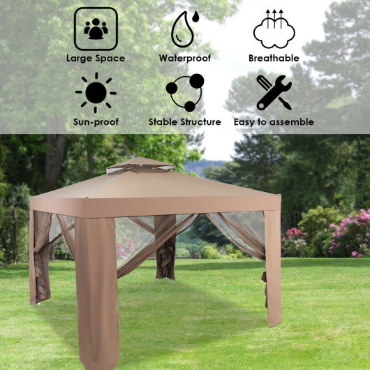 Canopy and Garden Structures Gazebo with Netting for Outdoors-Brown