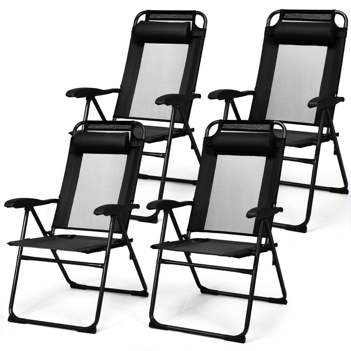 2 Pieces Patio Adjustable Folding Recliner Chairs with 7 Level Adjustable Backrest-Black