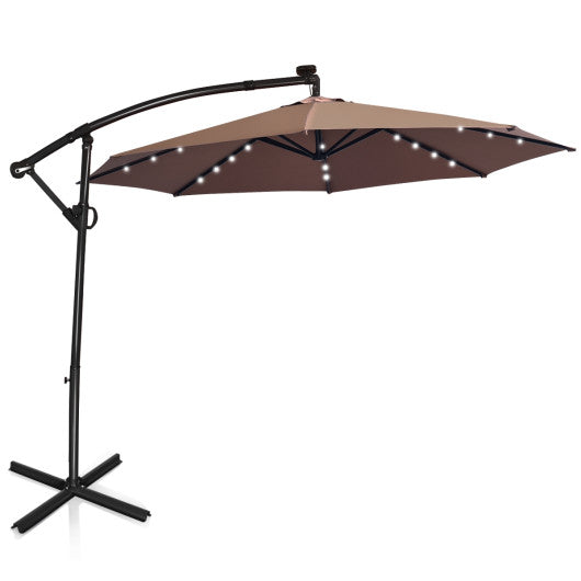 10 ft 360Â° Rotation Solar Powered LED Patio Offset Umbrella without Weight Base-Tan