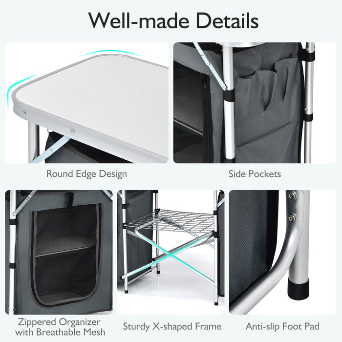 Folding Camping Table with Storage Organizer-Gray