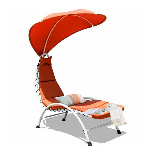 Patio Hanging Swing Hammock Chaise Lounger Chair with Canopy-Orange