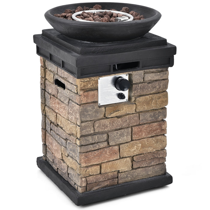 40000BTU Outdoor Propane Burning Fire Bowl Column Realistic Look Firepit Heater-Brown