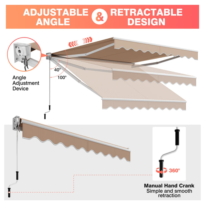 8 x 6.6 Feet Patio Retractable Awning with Manual Crank Handle-Beige