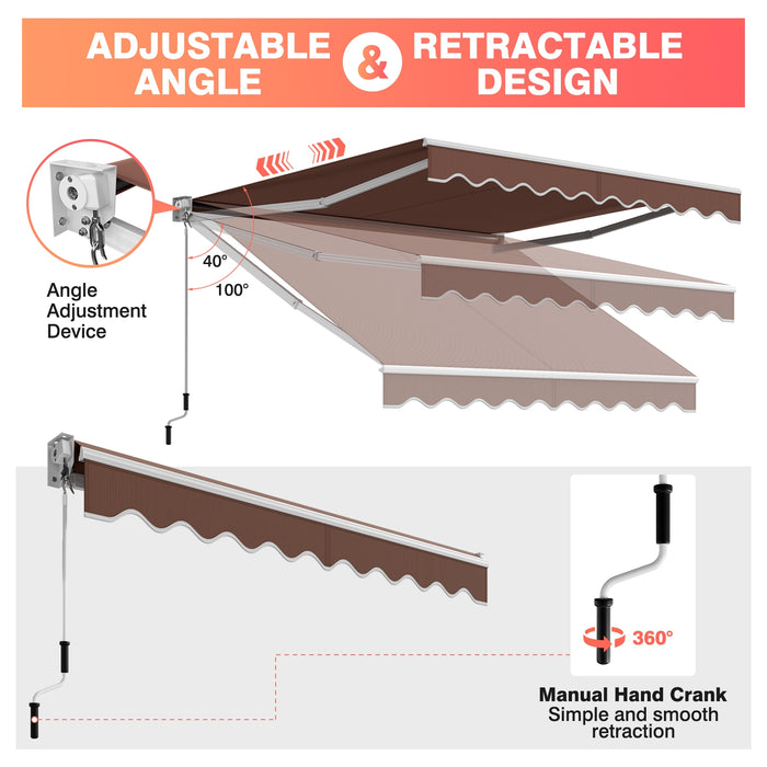 8 x 6.6 Feet Patio Retractable Awning withManual Crank Handle-Brown