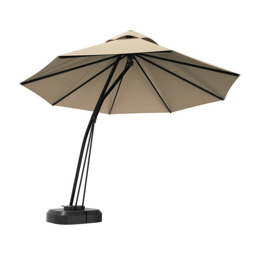 11 Feet Outdoor Cantilever Hanging Umbrella with Base and Wheels-Beige