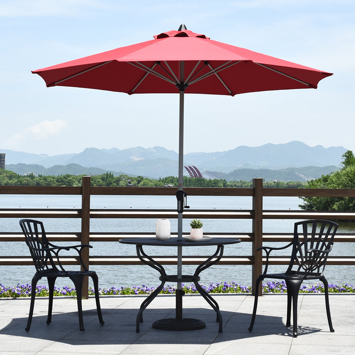 9 Feet Patio Outdoor Market Umbrella with Aluminum Pole without Weight Base-Dark Red