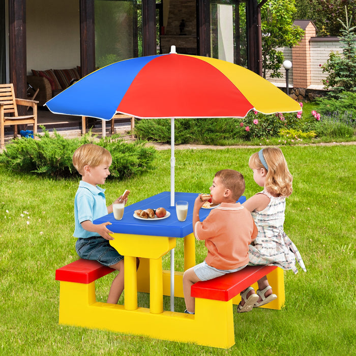 Kids Picnic Folding Table and Bench with Umbrella-Yellow