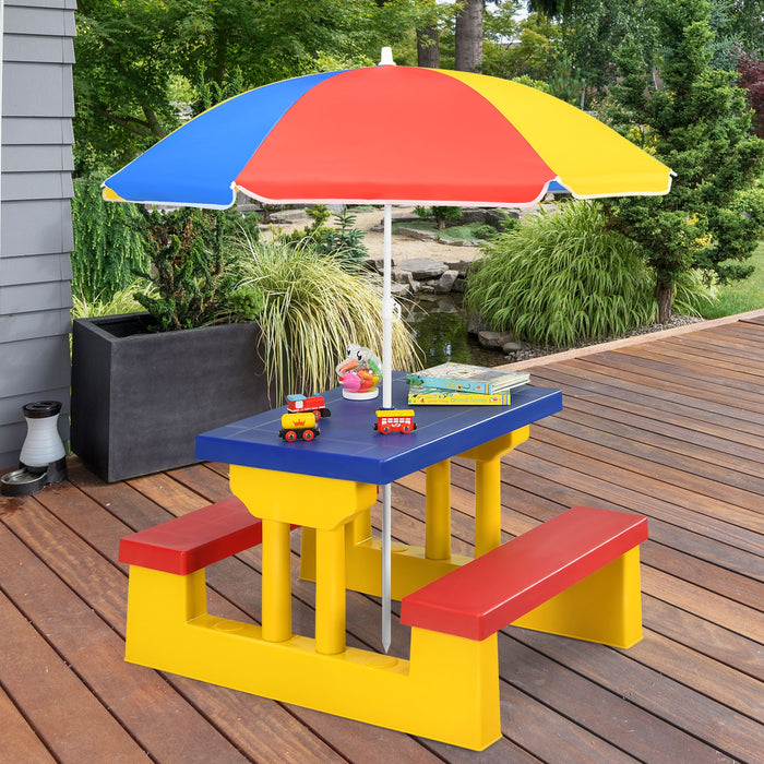 Kids Picnic Folding Table and Bench with Umbrella-Yellow