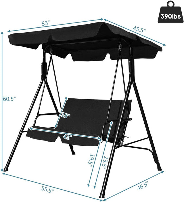 Loveseat Cushioned Patio Steel Frame Swing Glider -Black