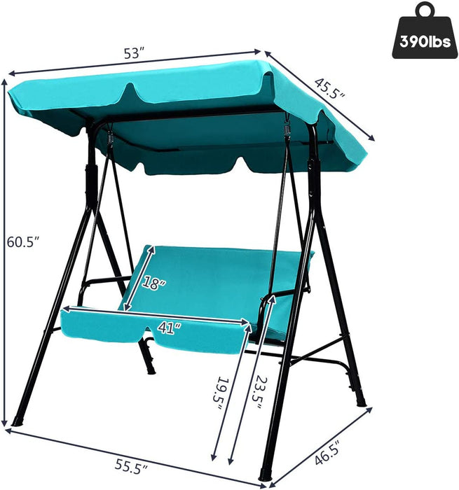 Steel Frame Outdoor Loveseat Patio Canopy Swing with Cushion-Blue