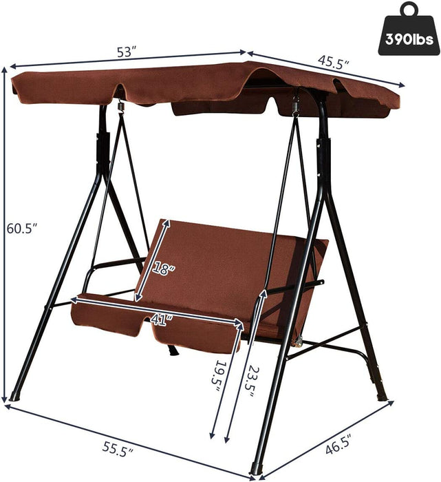 Loveseat Cushioned Patio Steel Frame Swing Glider-Brown