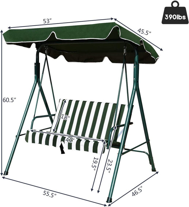 Loveseat Cushioned Patio Steel Frame Swing Glider -Green