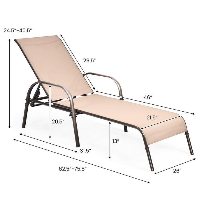 Adjustable Patio Chaise Folding Lounge Chair with Backrest-Brown