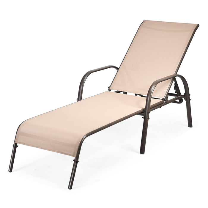 Adjustable Patio Chaise Folding Lounge Chair with Backrest-Brown