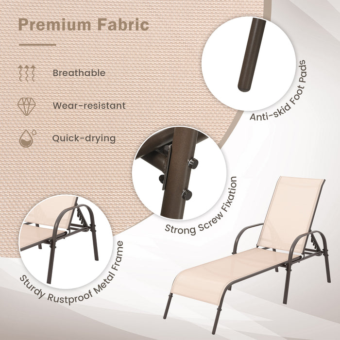 Adjustable Patio Chaise Folding Lounge Chair with Backrest-Brown