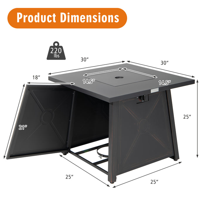 30 Inch Square Propane Gas Fire Table with Waterproof Cover