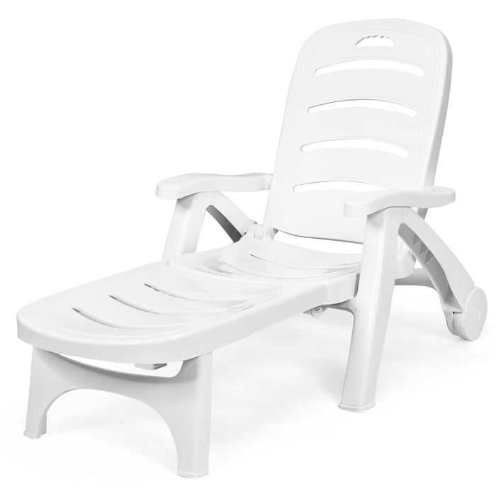 5 Position Adjustable Folding Lounger Chaise Chair on Wheels