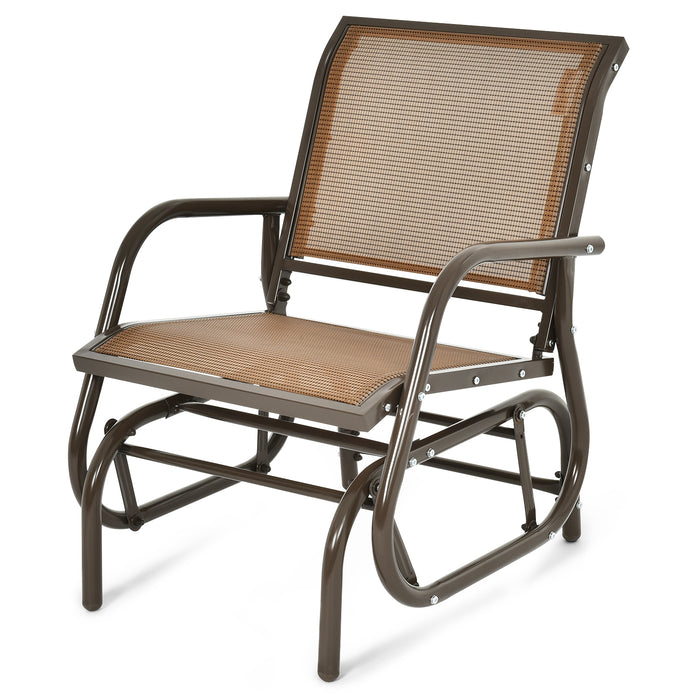 Outdoor Single Swing Glider Rocking Chair with Armrest-Brown