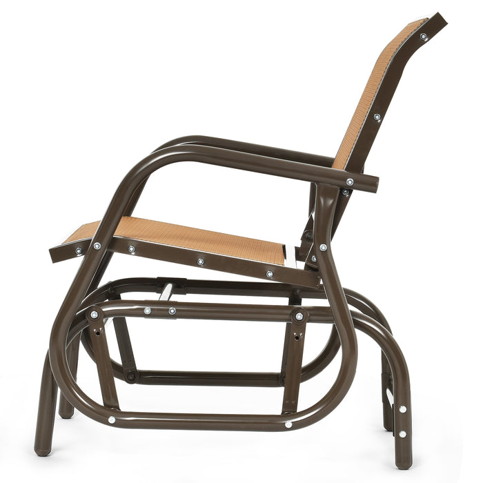 Outdoor Single Swing Glider Rocking Chair with Armrest-Brown