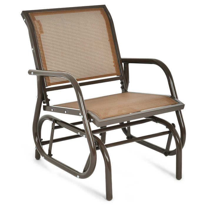 Outdoor Single Swing Glider Rocking Chair with Armrest-Brown