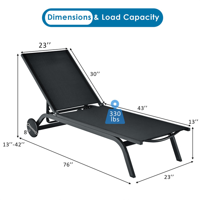 Aluminum Fabric Outdoor Patio Lounge Chair with Adjustable Reclining -Black