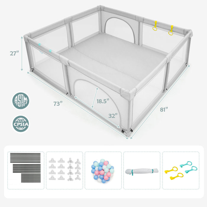 Large Infant Baby Playpen Safety Play Center Yard with 50 Ocean Balls-Gray