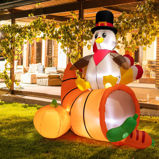 6 Feet Thanksgiving Inflatable Turkey on Cornucopia Harvest Autumn Decor with Light