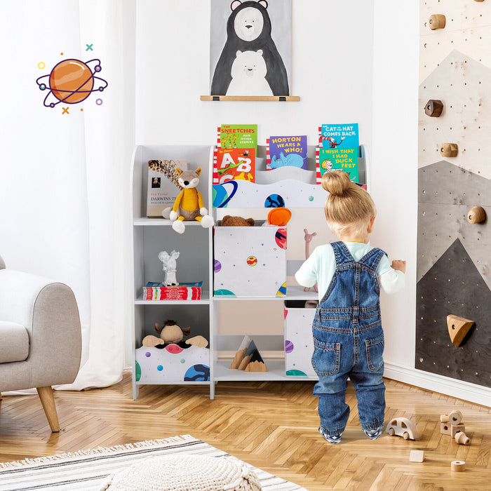 Kids Toy and Book Organizer Children Wooden Storage Cabinet with Storage Bins