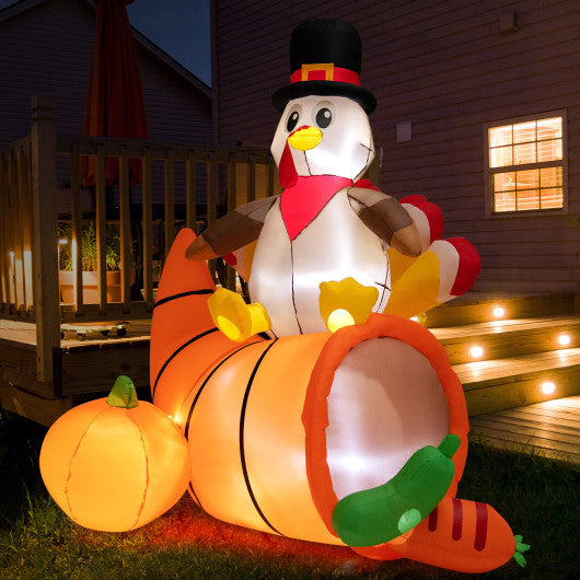 6 Feet Thanksgiving Inflatable Turkey on Cornucopia Harvest Autumn Decor with Light