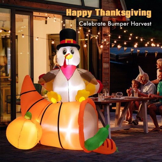 6 Feet Thanksgiving Inflatable Turkey on Cornucopia Harvest Autumn Decor with Light