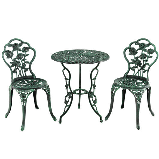 Outdoor Cast Aluminum Patio Furniture Set with Rose Design-Green